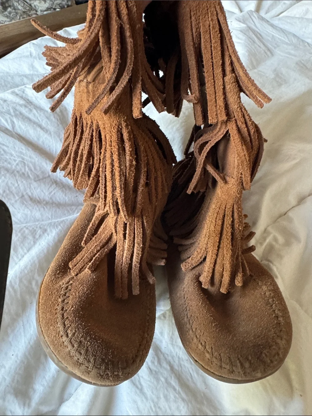 Fringed Minnetonka Suede Boots - Brown